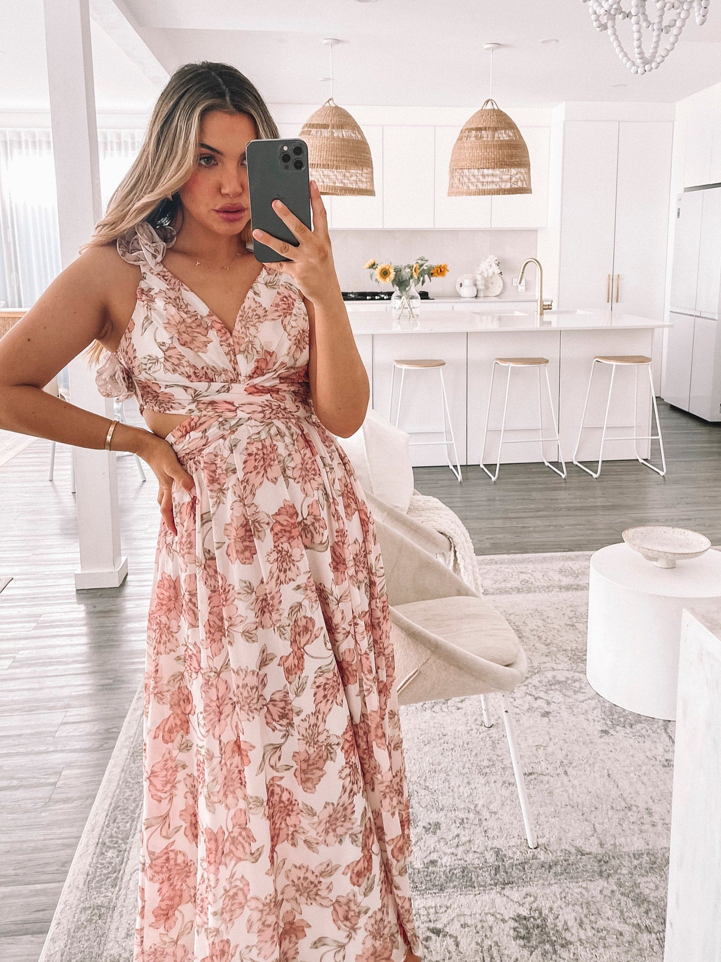 Shanta Peach Floral Dress | Women's Floral Maxi Dress