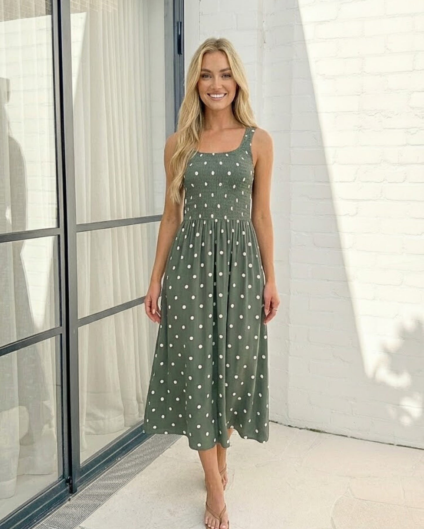 Torrance Green Spot Dress | Women's Polka Dot Midi Dress