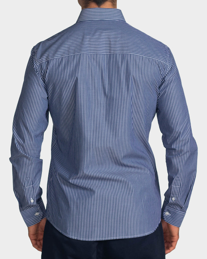 Camisa manga larga a rayas para hombre navy