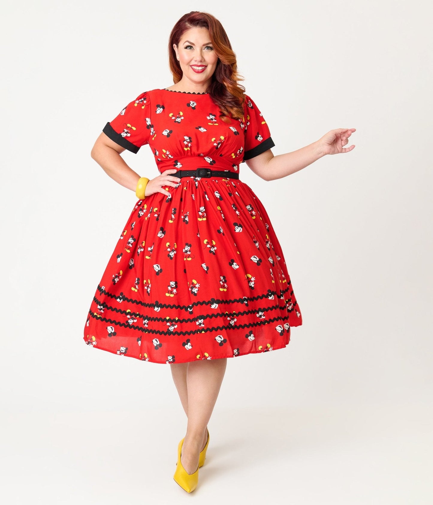 Disney Mickey & Friends Collection by Unique Vintage Plus Size Red Mickey Print Swing Dress