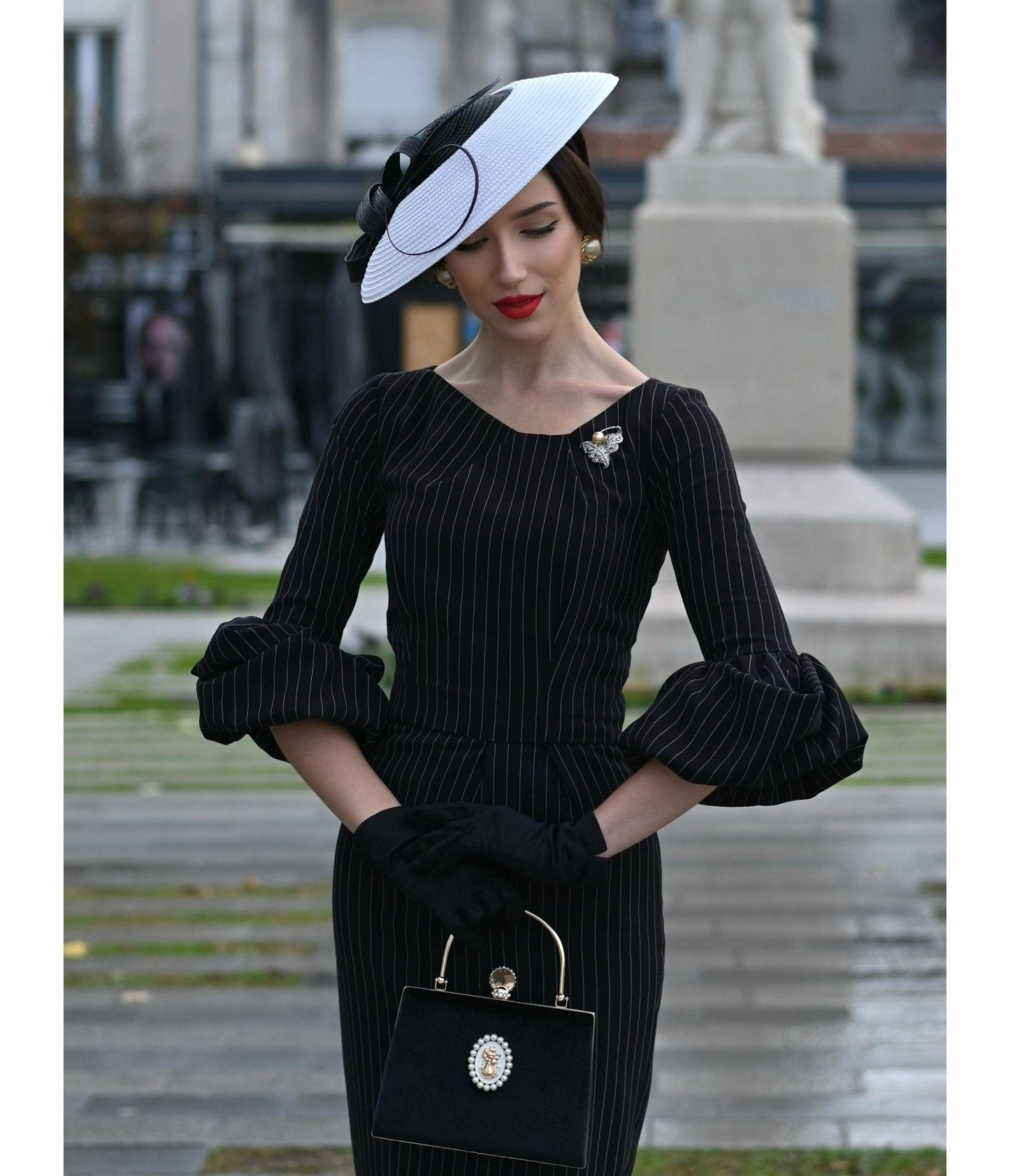 Heart My Closet Black Pinstripe Mila Pencil Dress