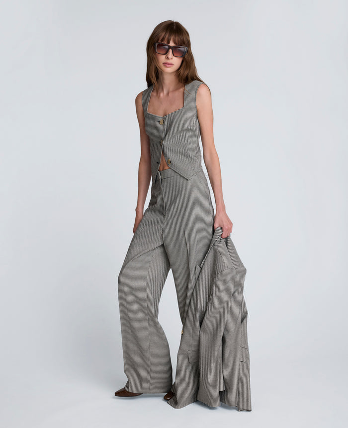 Pantalón boyfriend de tiro alto con corte ancho delantero para mujer