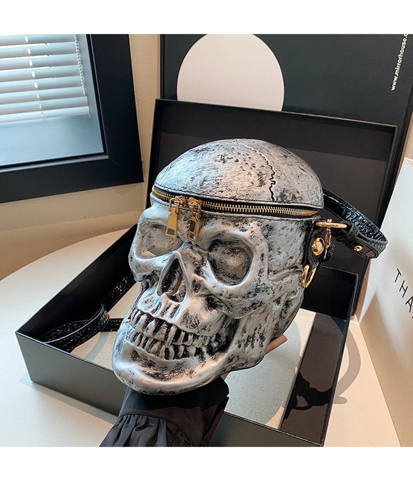 Preorder- Grey Leatherette Skull Crossbody Bag
