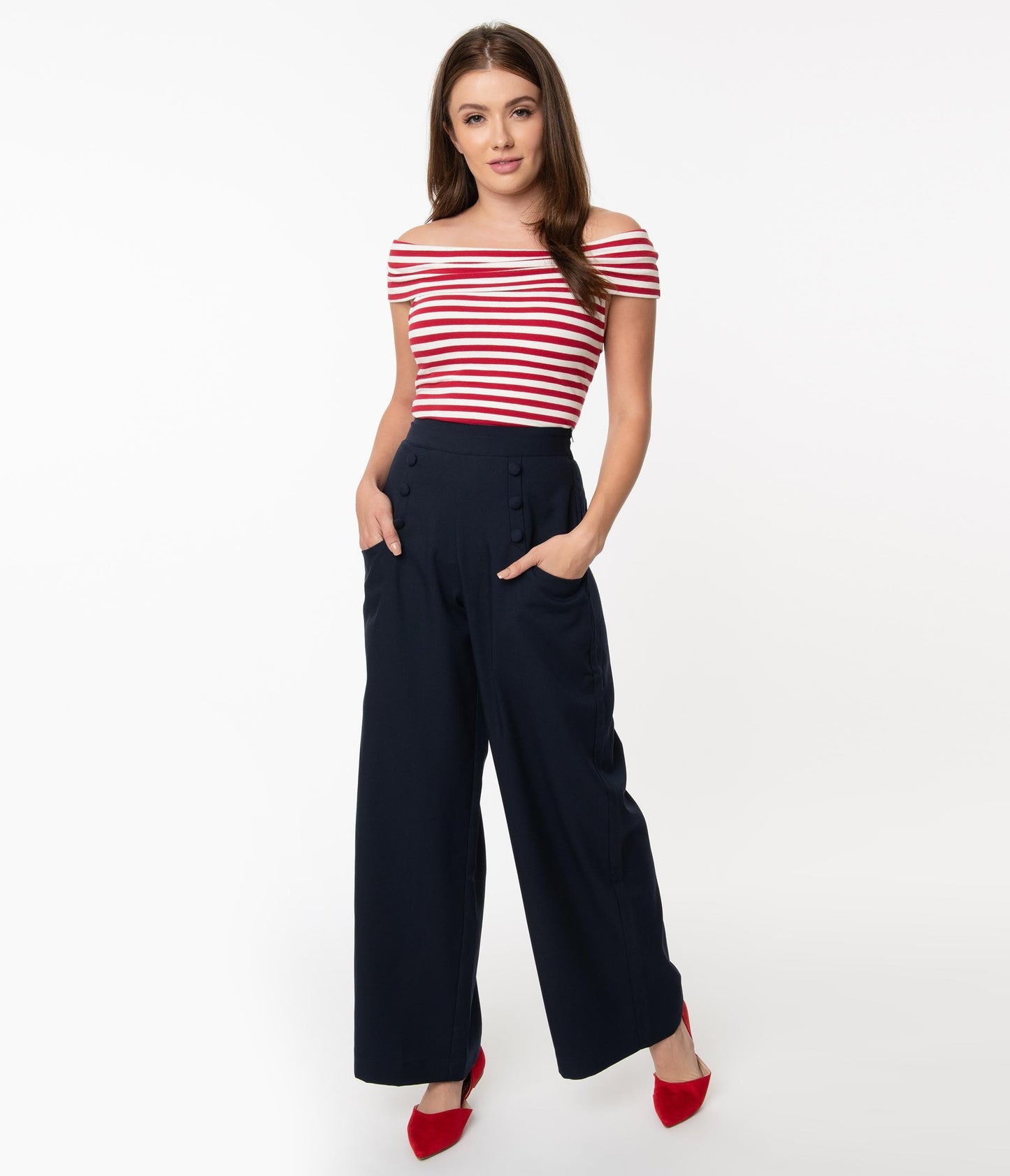 Unique Vintage 1940s Navy Blue High Waist Sailor Ginger Pants