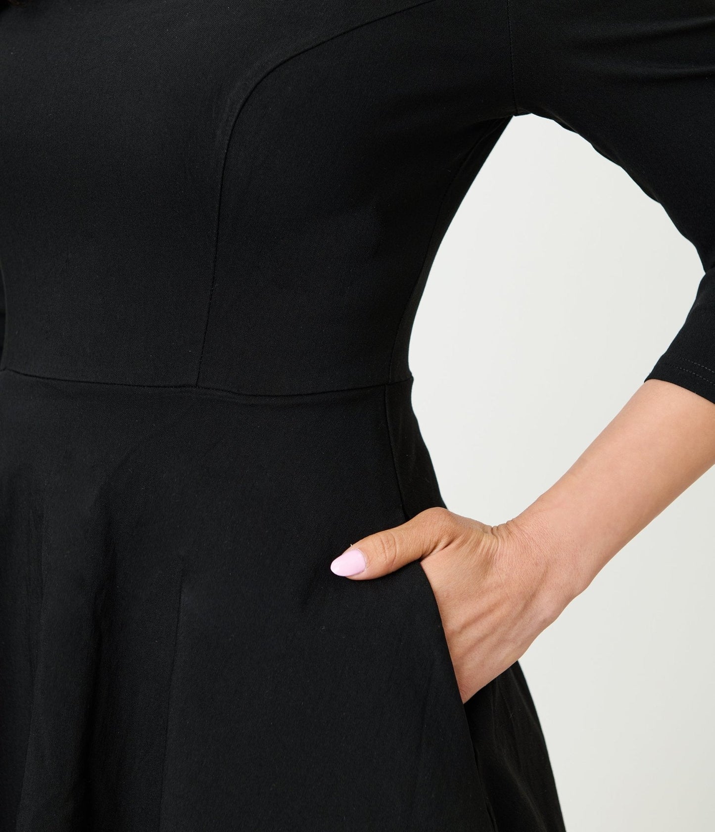 Unique Vintage Black Square Neck Swing Dress