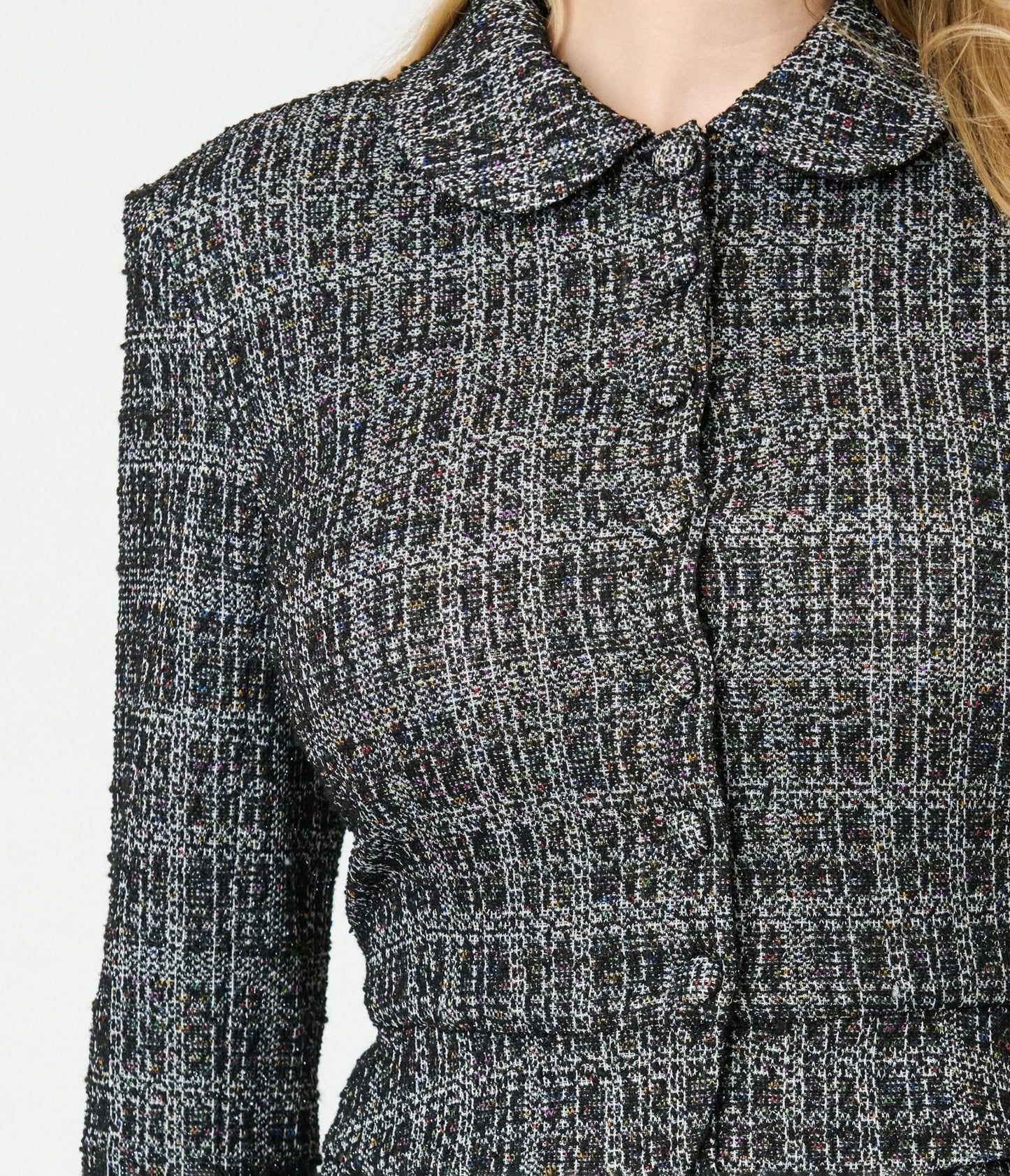 Unique Vintage Black & White Plaid Boucle Peplum Jacket