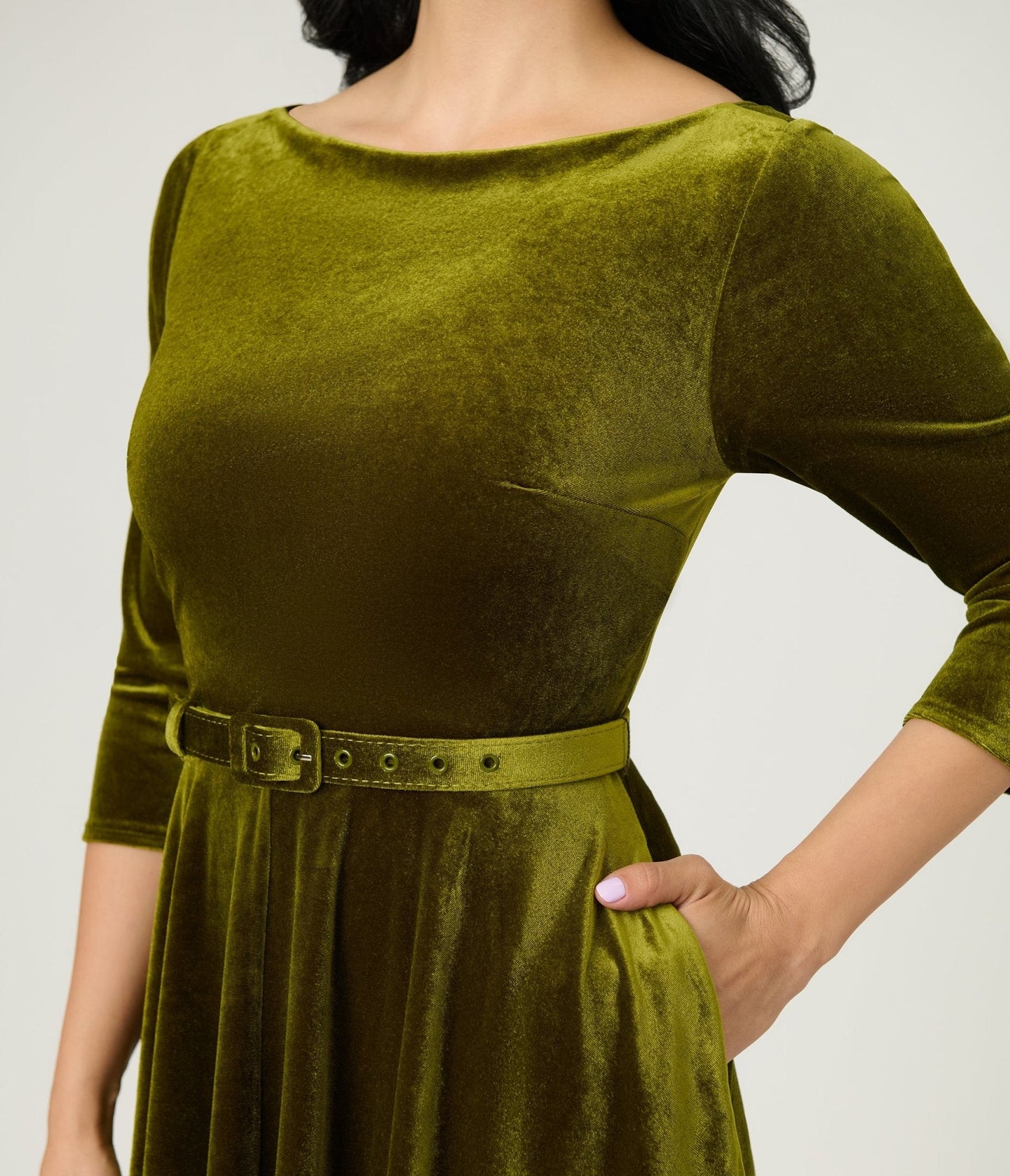 Unique Vintage Chartreuse Velvet Devon Swing Dress