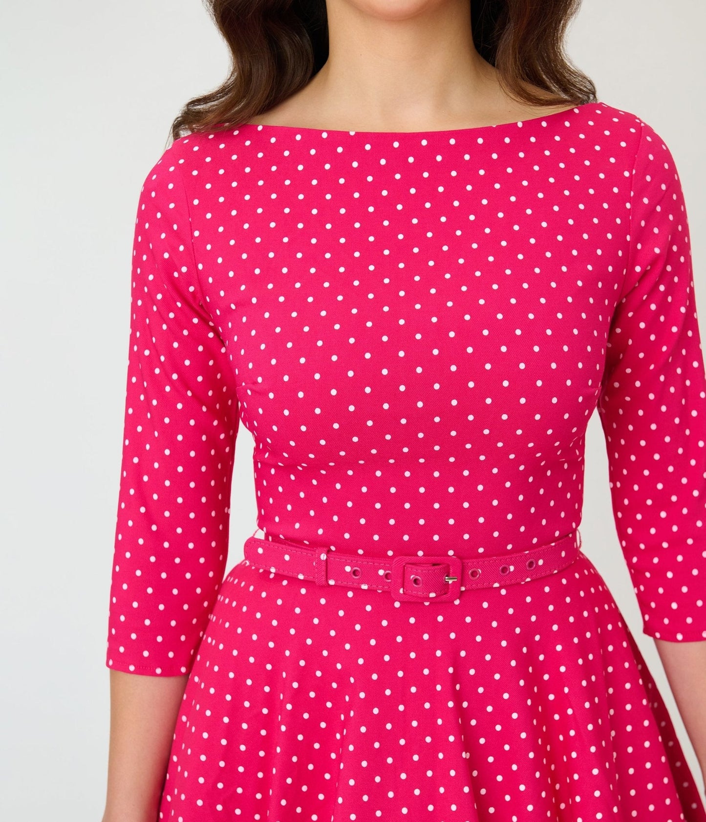 Unique Vintage Hot Pink Pin Dot Devon Swing Dress