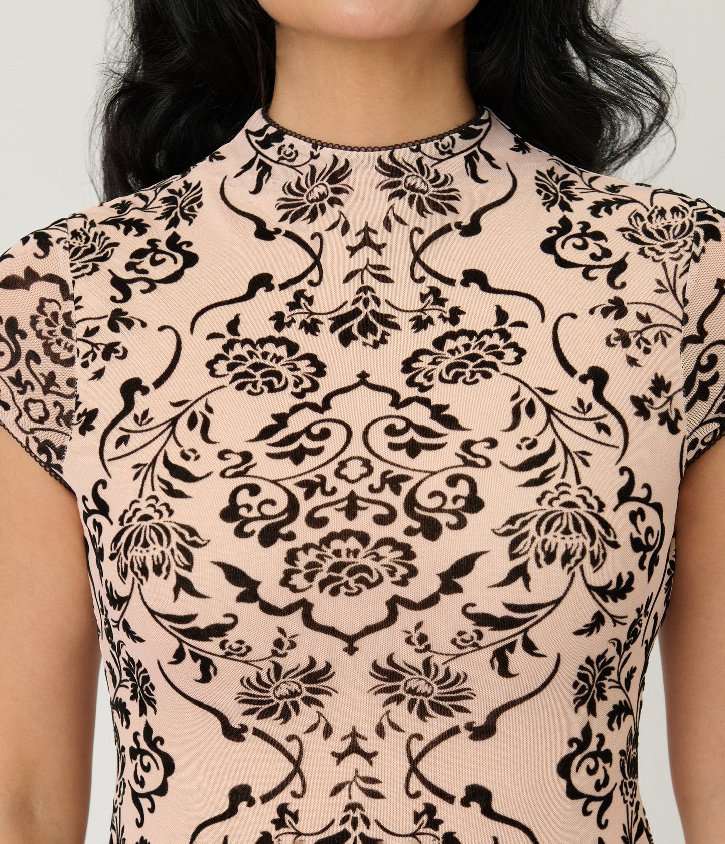 Unique Vintage Nude & Black Burnout Velvet Holly Wiggle Dress