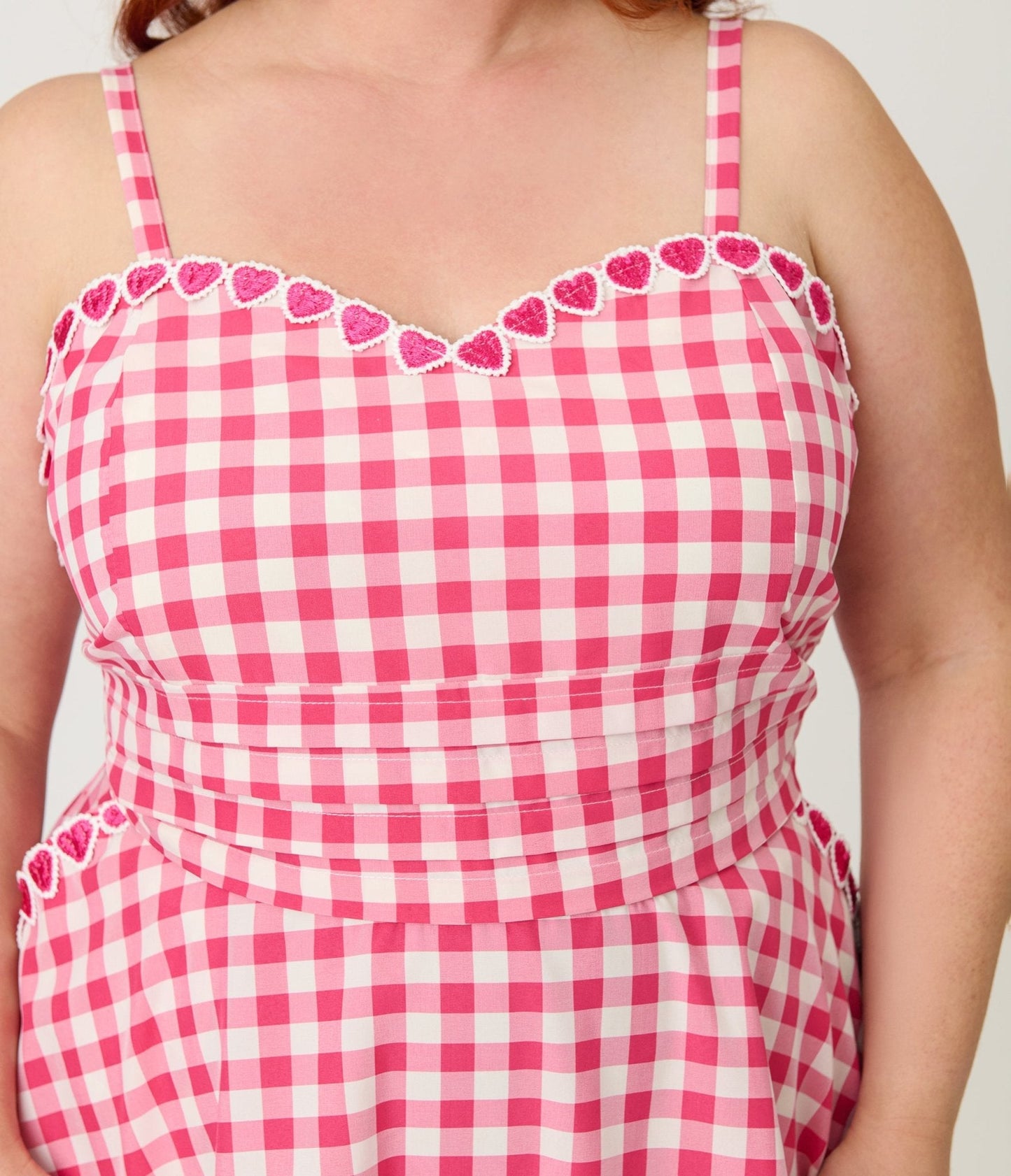 Unique Vintage Plus Size Hot Pink Gingham Follow Your Heart Flare Dress
