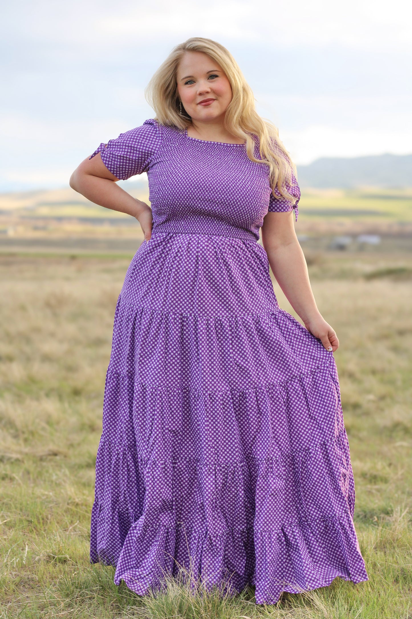 Morning Glory Gingham ~ five-tiered Nightingale Dress