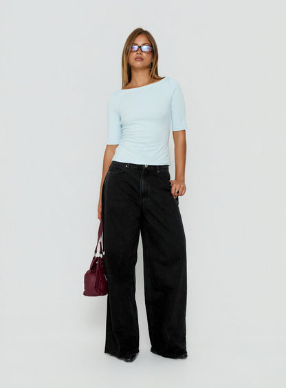Naylor Mid Rise Wide Leg Jeans Washed Black Denim