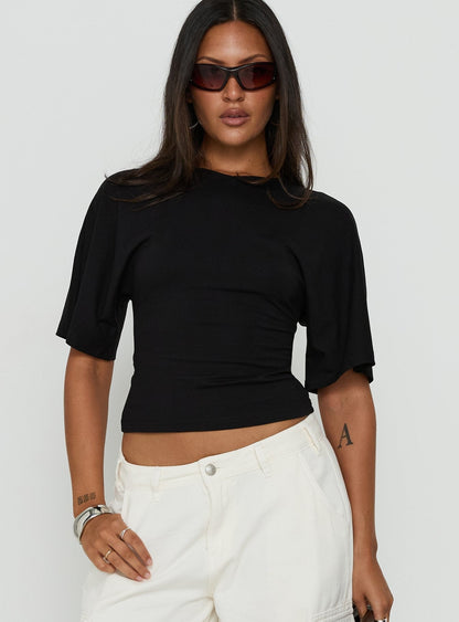 Nakota V Neck Cinched Tee Black
