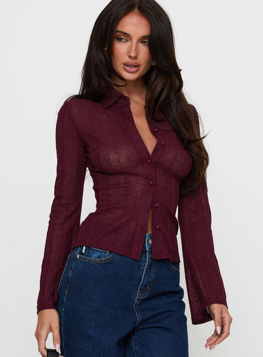 When You Sleep Long Sleeve Top Wine