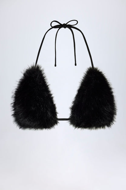 Faux Fur Triangle Bralette in Black
