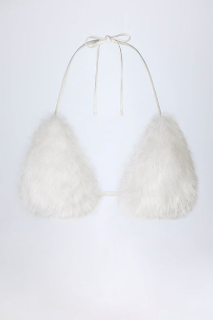 Faux Fur Triangle Bralette in White