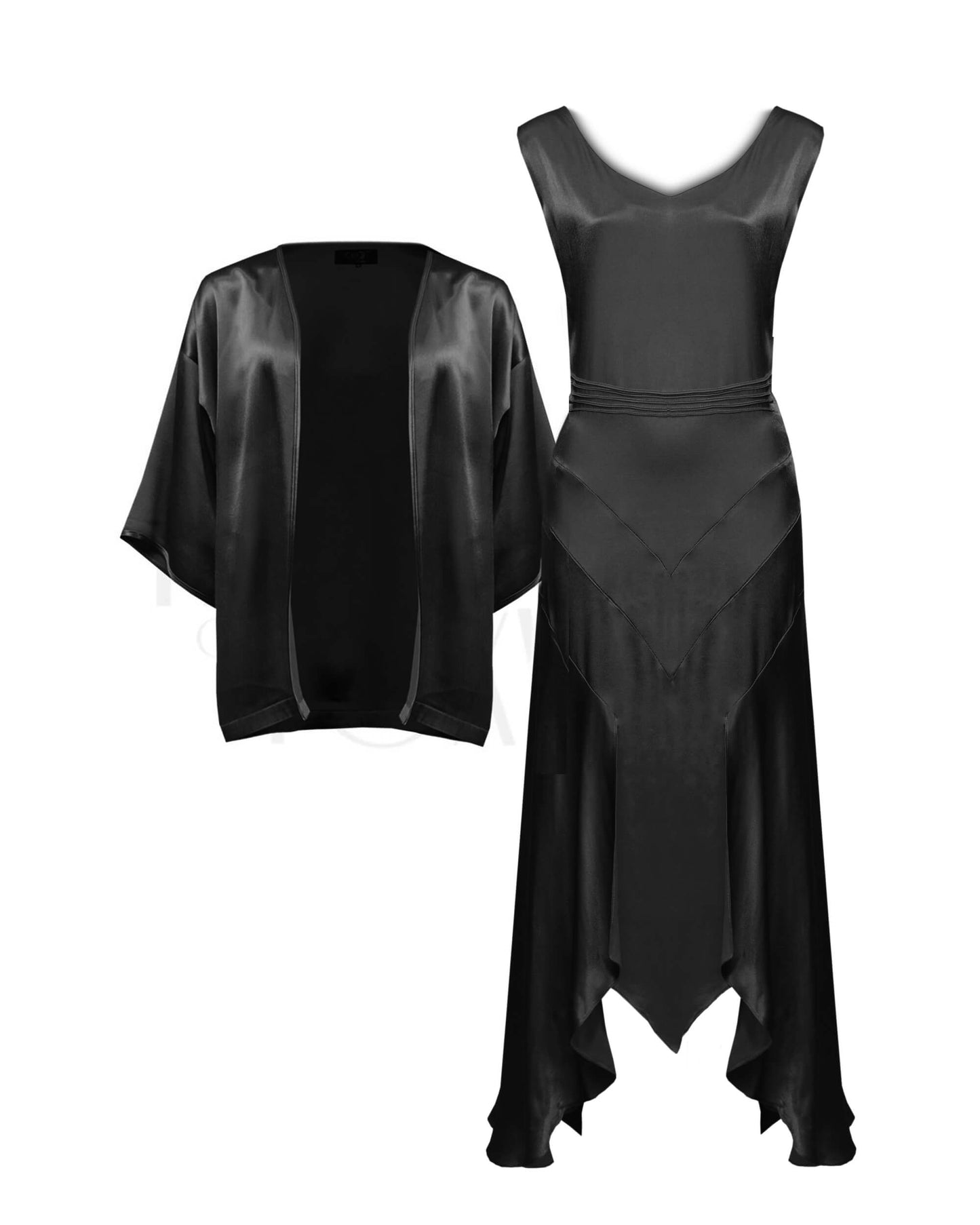 1920s Sheba Evening Gown Set - Ebony Satin