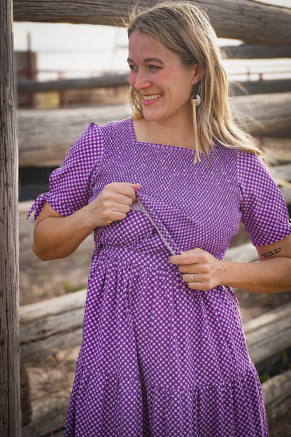 Morning Glory Gingham ~ five-tiered Nightingale Dress
