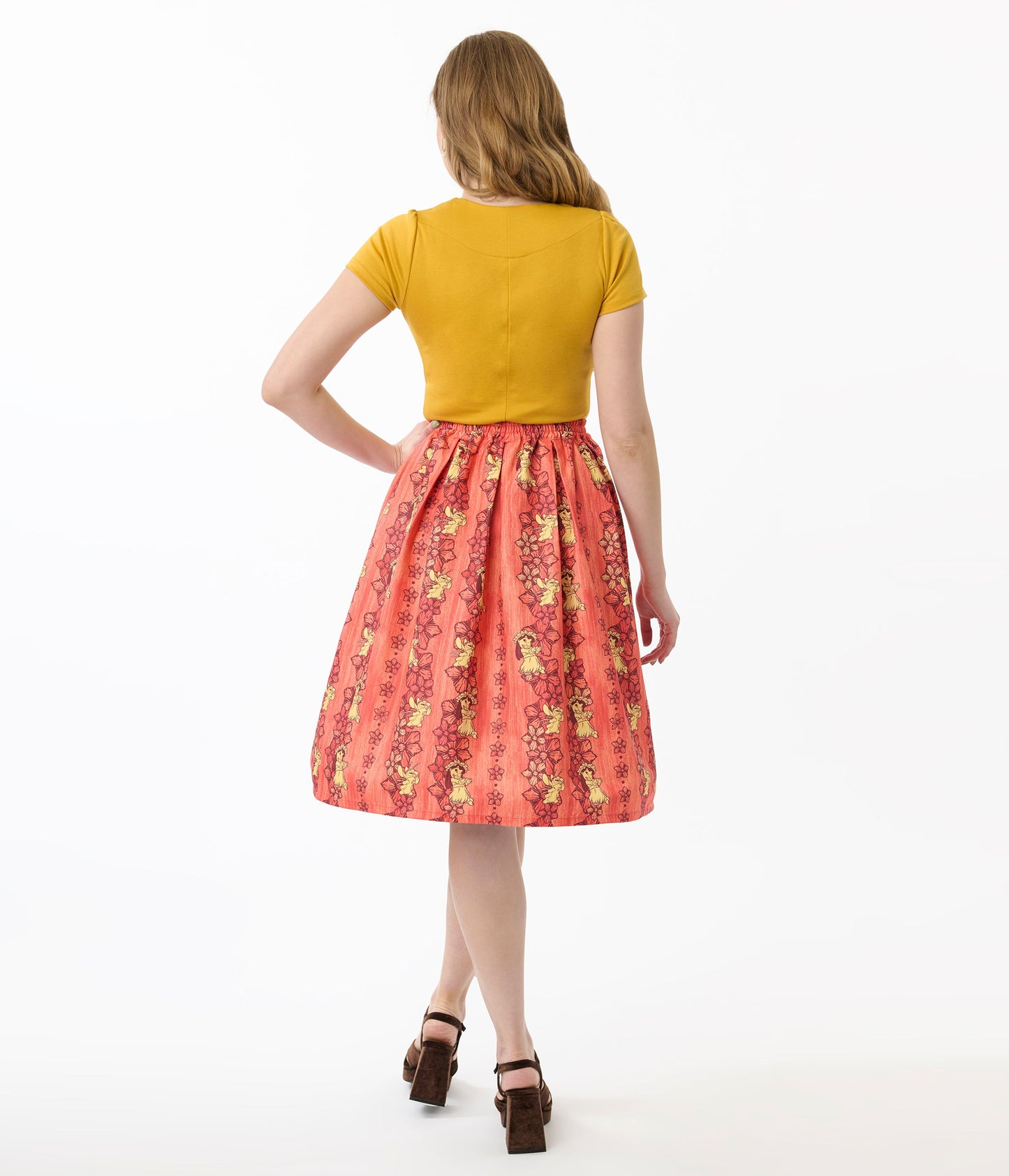 Disney's Lilo & Stitch Collection by Unique Vintage Orange & Yellow Hawaiian Print Swing Skirt