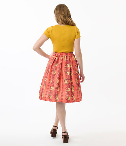 Disney's Lilo & Stitch Collection by Unique Vintage Orange & Yellow Hawaiian Print Swing Skirt