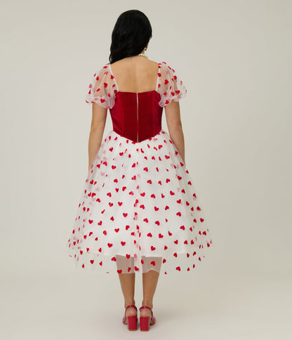 Barbie x Unique Vintage Red Hearts Loving You Swing Dress