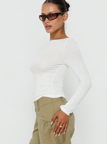 Long Weekends Semi-Sheer Long Sleeve Top White