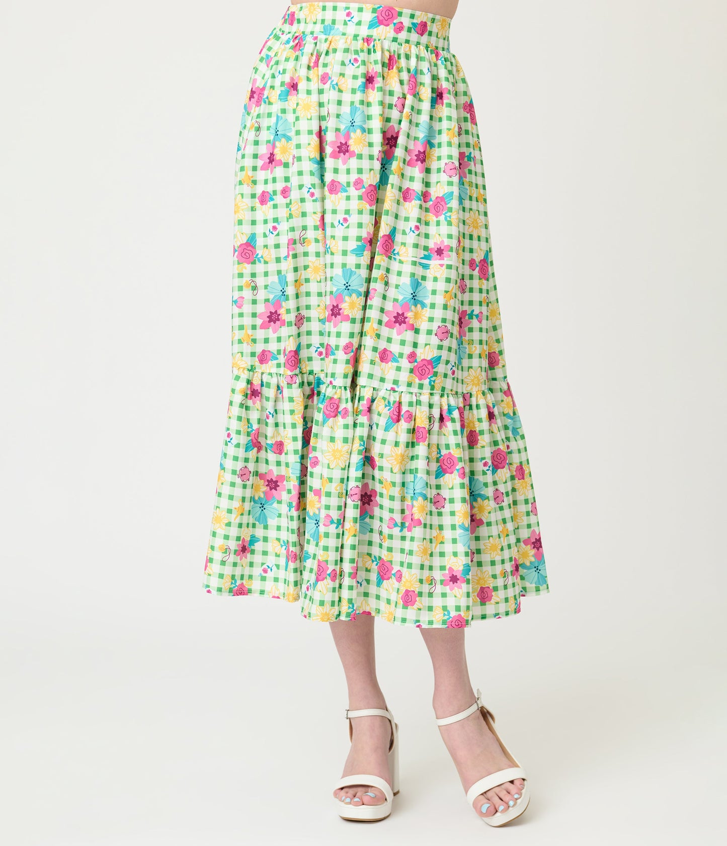 Disney Princess Collection by Unique Vintage Green Gingham Tiered Midi Skirt