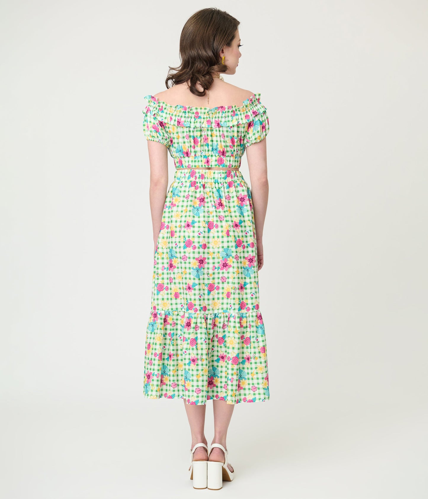 Disney Princess Collection by Unique Vintage Green Gingham Tiered Midi Skirt