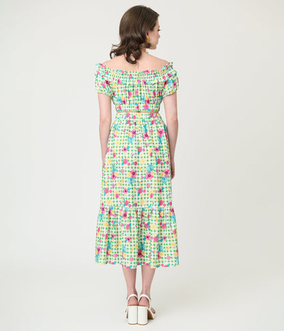 Disney Princess Collection by Unique Vintage Green Gingham Tiered Midi Skirt