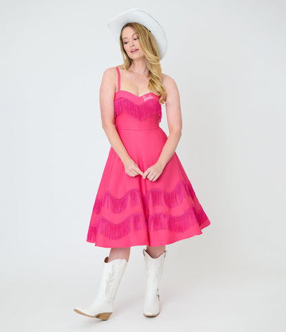Barbie™ x Unique Vintage Hot Pink Fringe Girlie Swing Dress