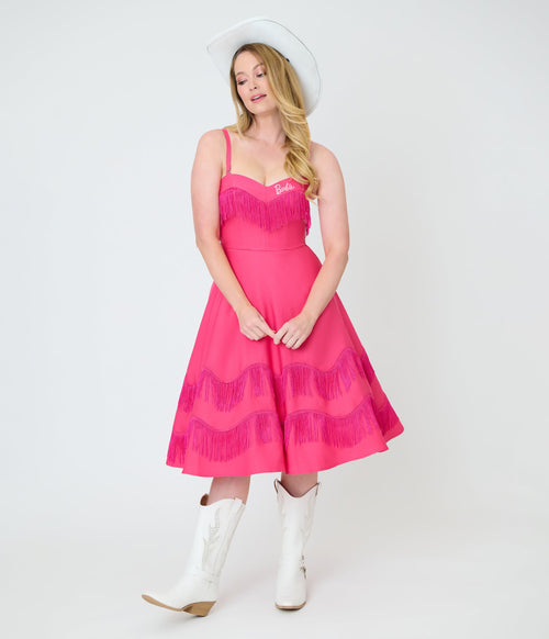 Barbie™ x Unique Vintage Hot Pink Fringe Girlie Swing Dress