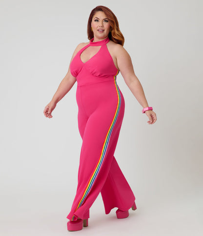 Smak Parlour Plus Size Hot Pink Rainbow Stripe Glamour Goddess Jumpsuit