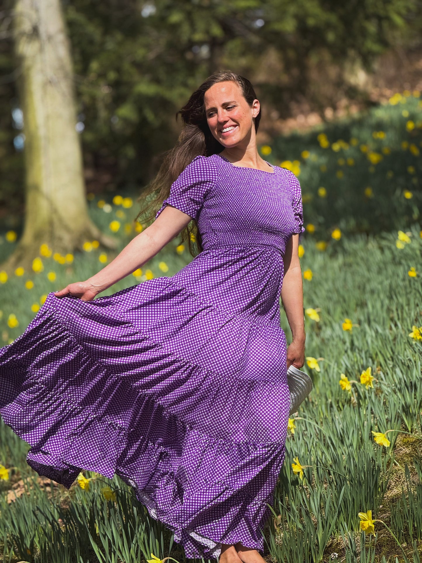 Morning Glory Gingham ~ five-tiered Nightingale Dress