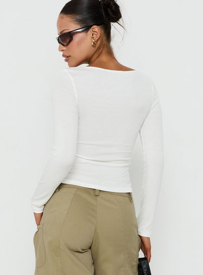 Long Weekends Semi-Sheer Long Sleeve Top White
