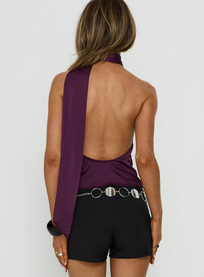 Sloanne Satin Scarf Top Eggplant