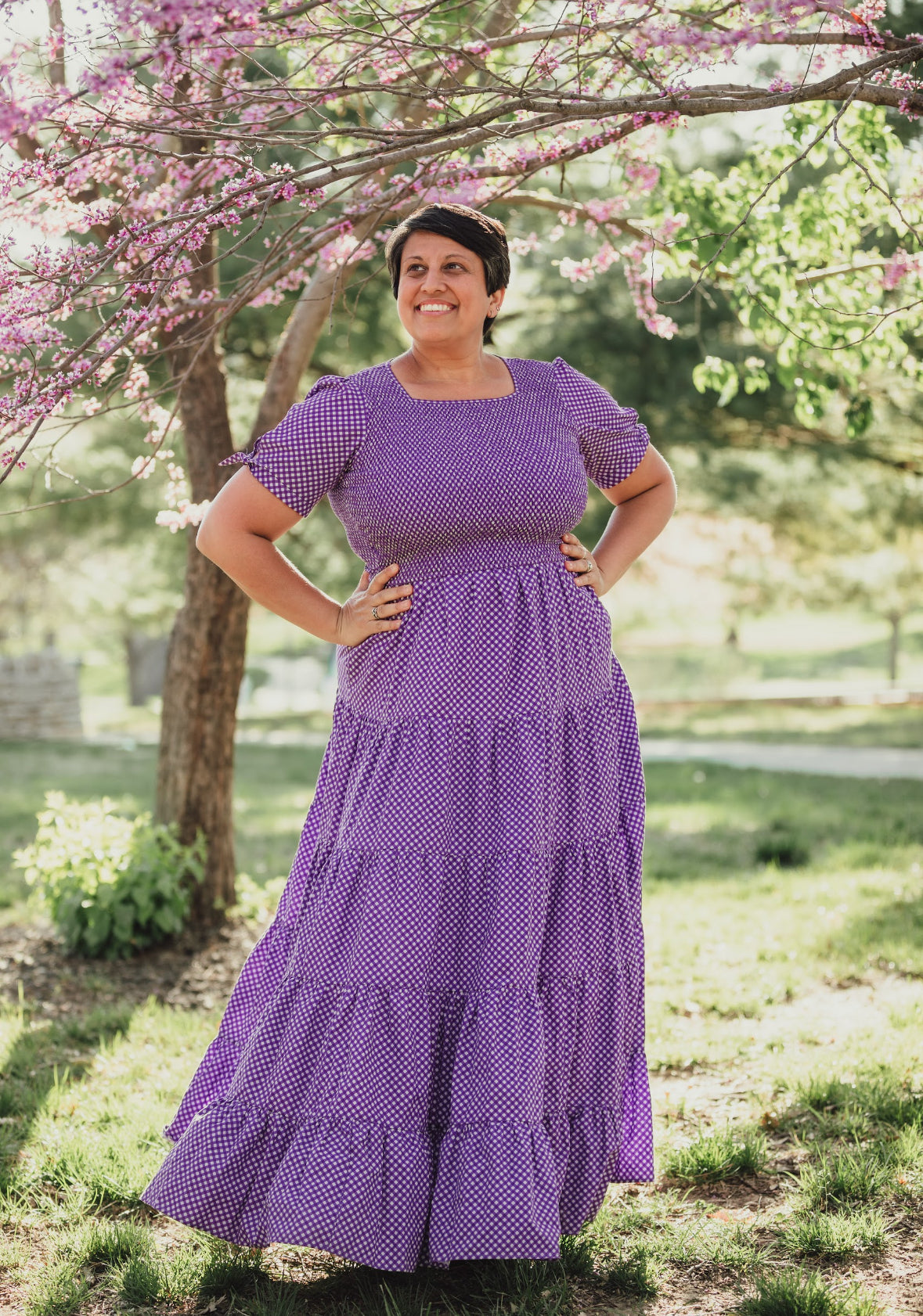 Morning Glory Gingham ~ five-tiered Nightingale Dress