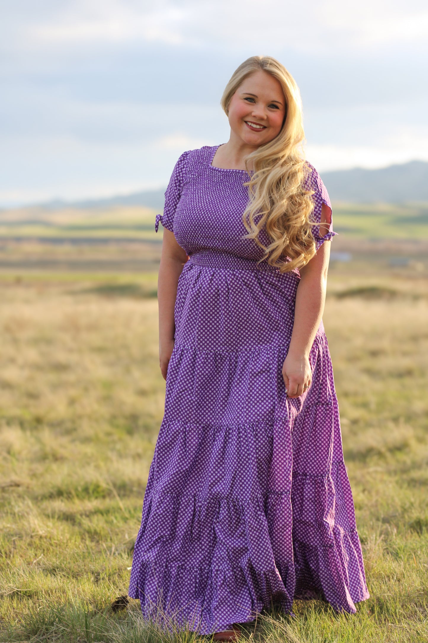 Morning Glory Gingham ~ five-tiered Nightingale Dress