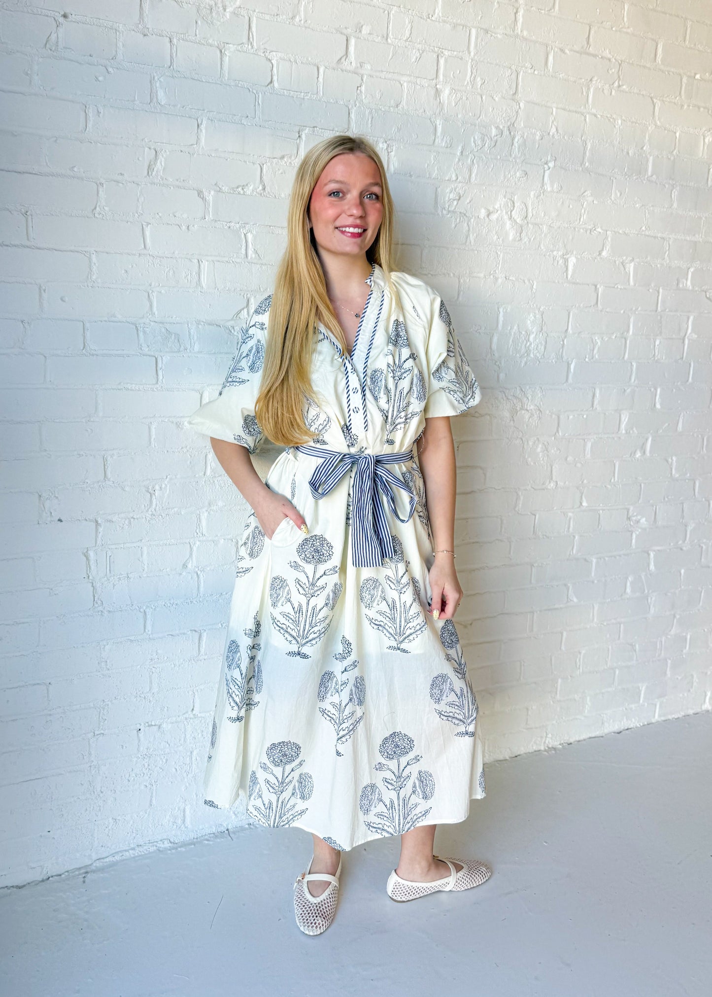 Luna Bloom Belted Midi Dress