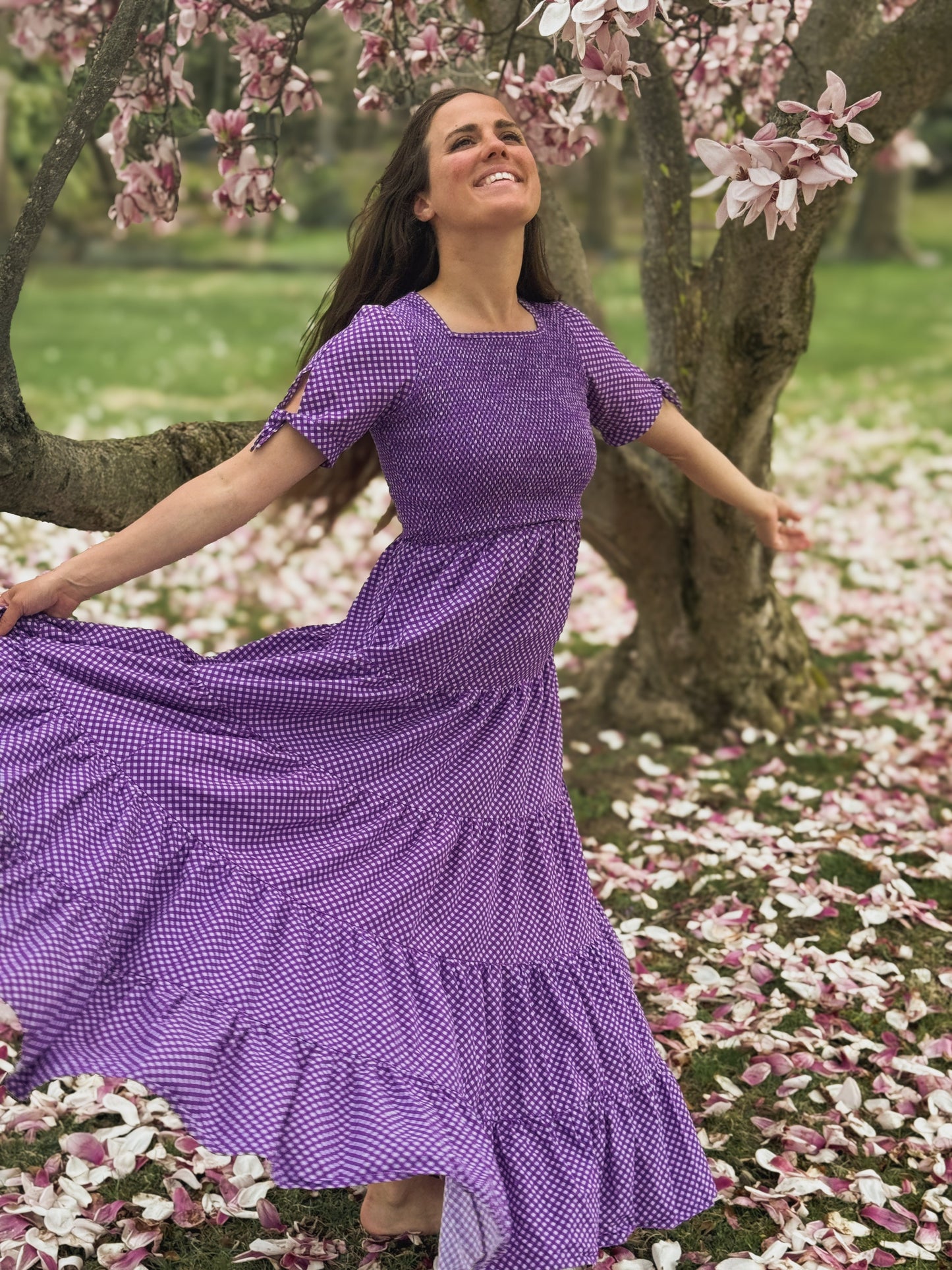 Morning Glory Gingham ~ five-tiered Nightingale Dress
