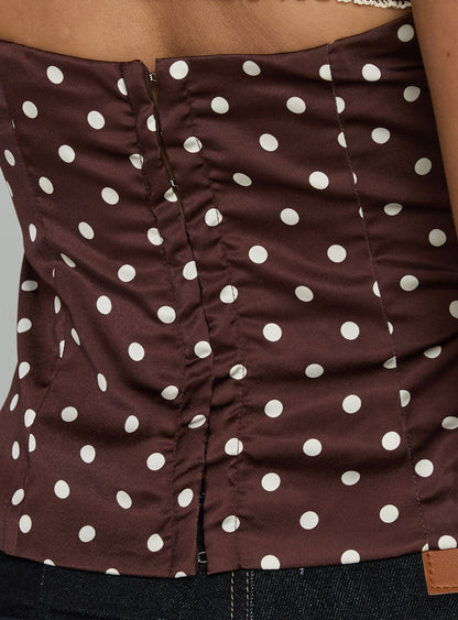 Renaissance Corset Lace Top Brown Polka