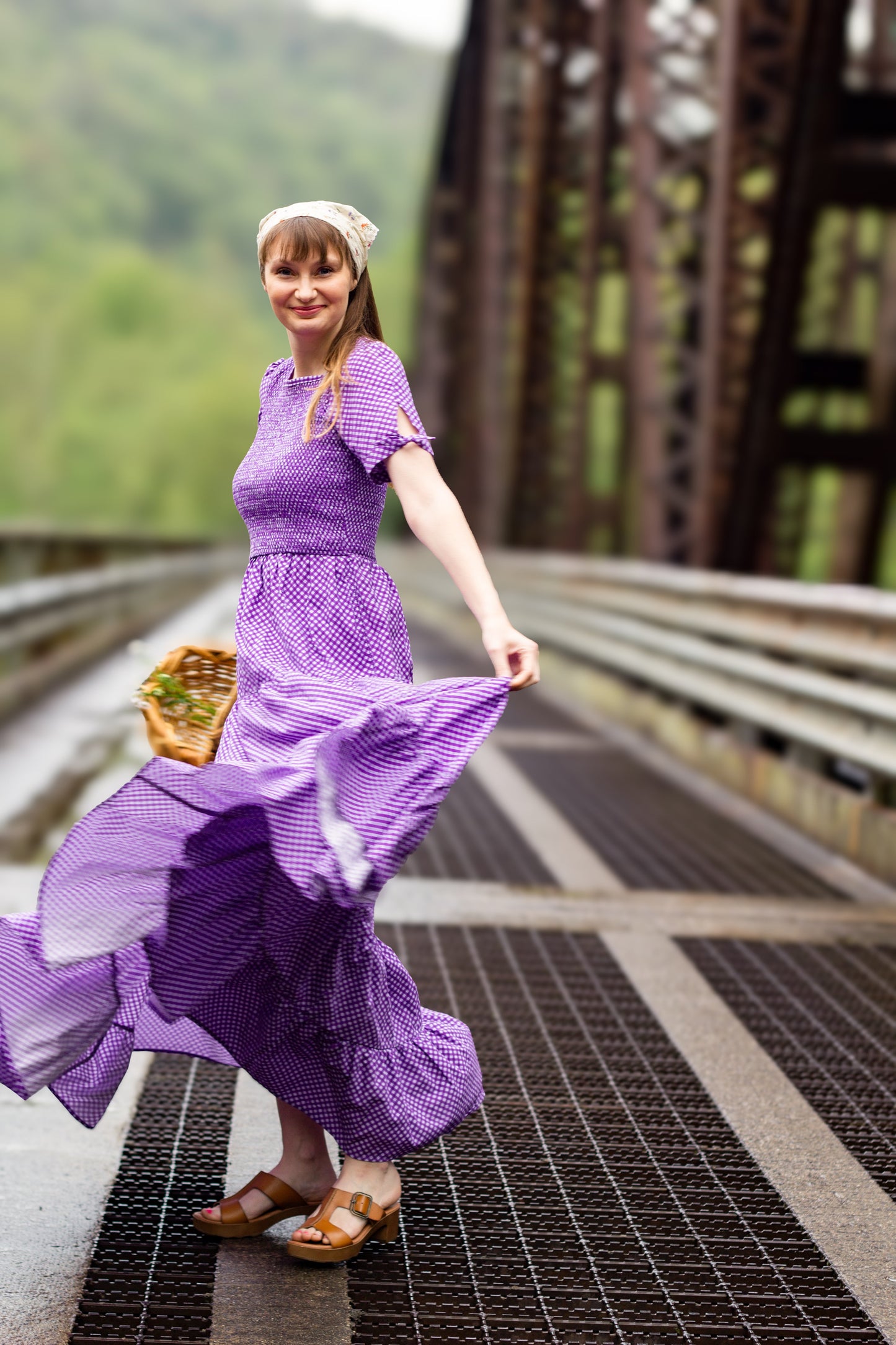 Morning Glory Gingham ~ five-tiered Nightingale Dress