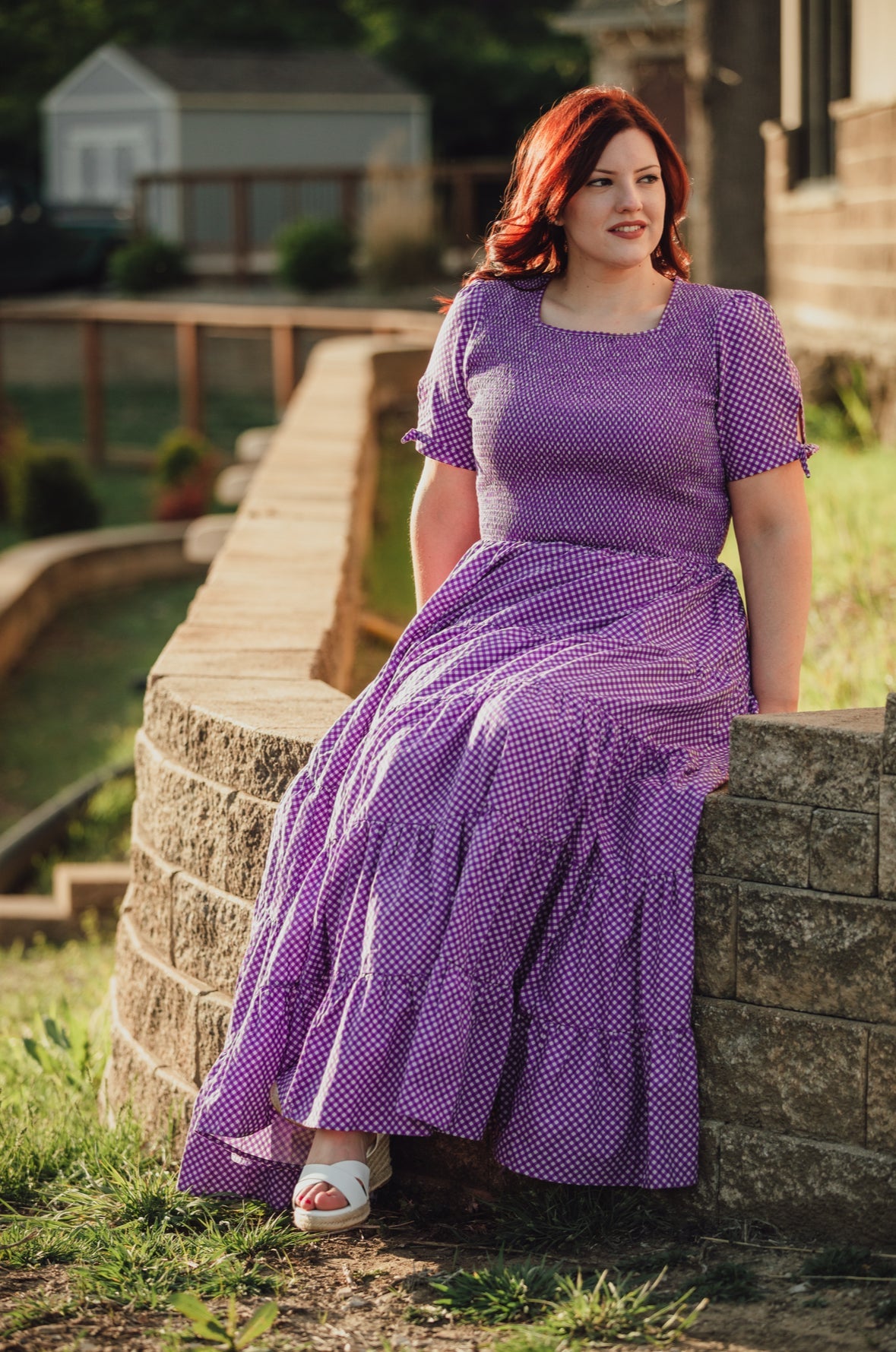 Morning Glory Gingham ~ five-tiered Nightingale Dress