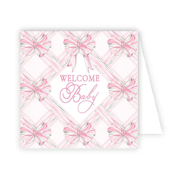 Handpainted Welcome Baby Pink Bows Enclosure Card