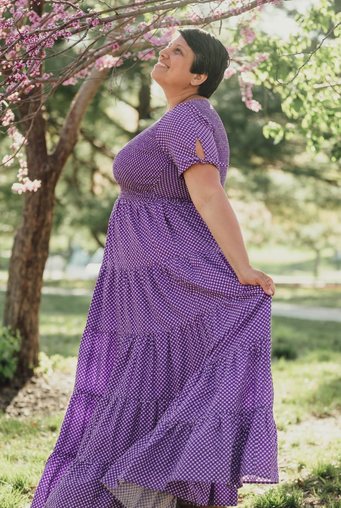 Morning Glory Gingham ~ five-tiered Nightingale Dress