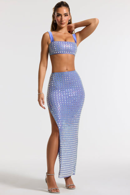 Embellished Mid Rise Maxi Skirt in Blue