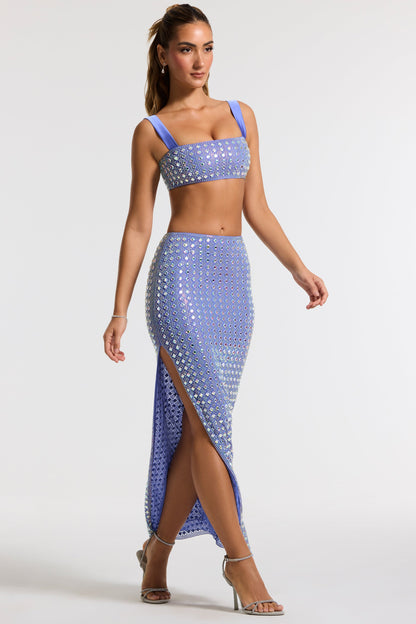 Embellished Mid Rise Maxi Skirt in Blue