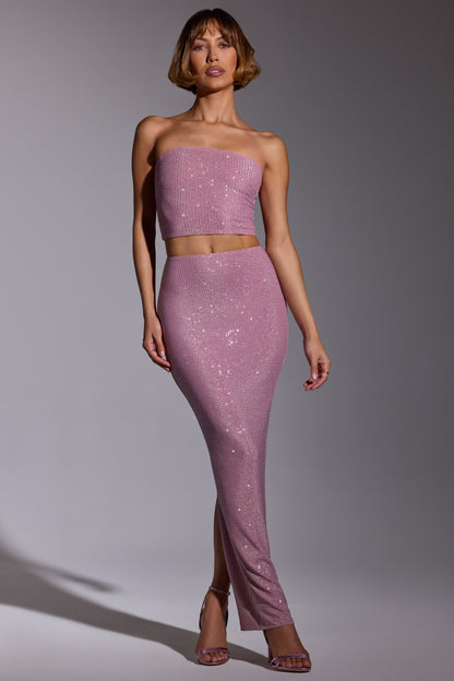 Embellished Mid Rise Maxi Skirt in Light Pink