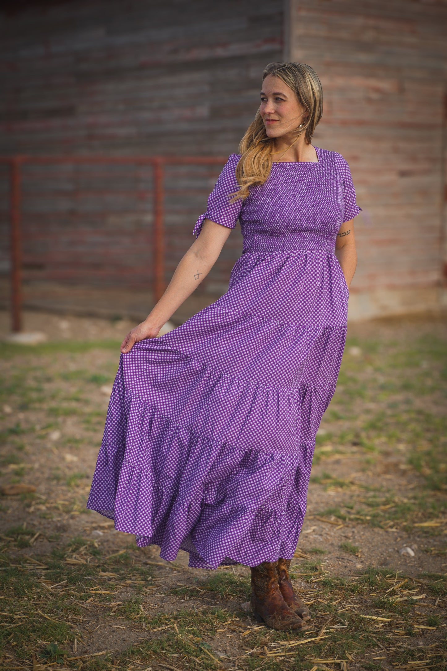 Morning Glory Gingham ~ five-tiered Nightingale Dress
