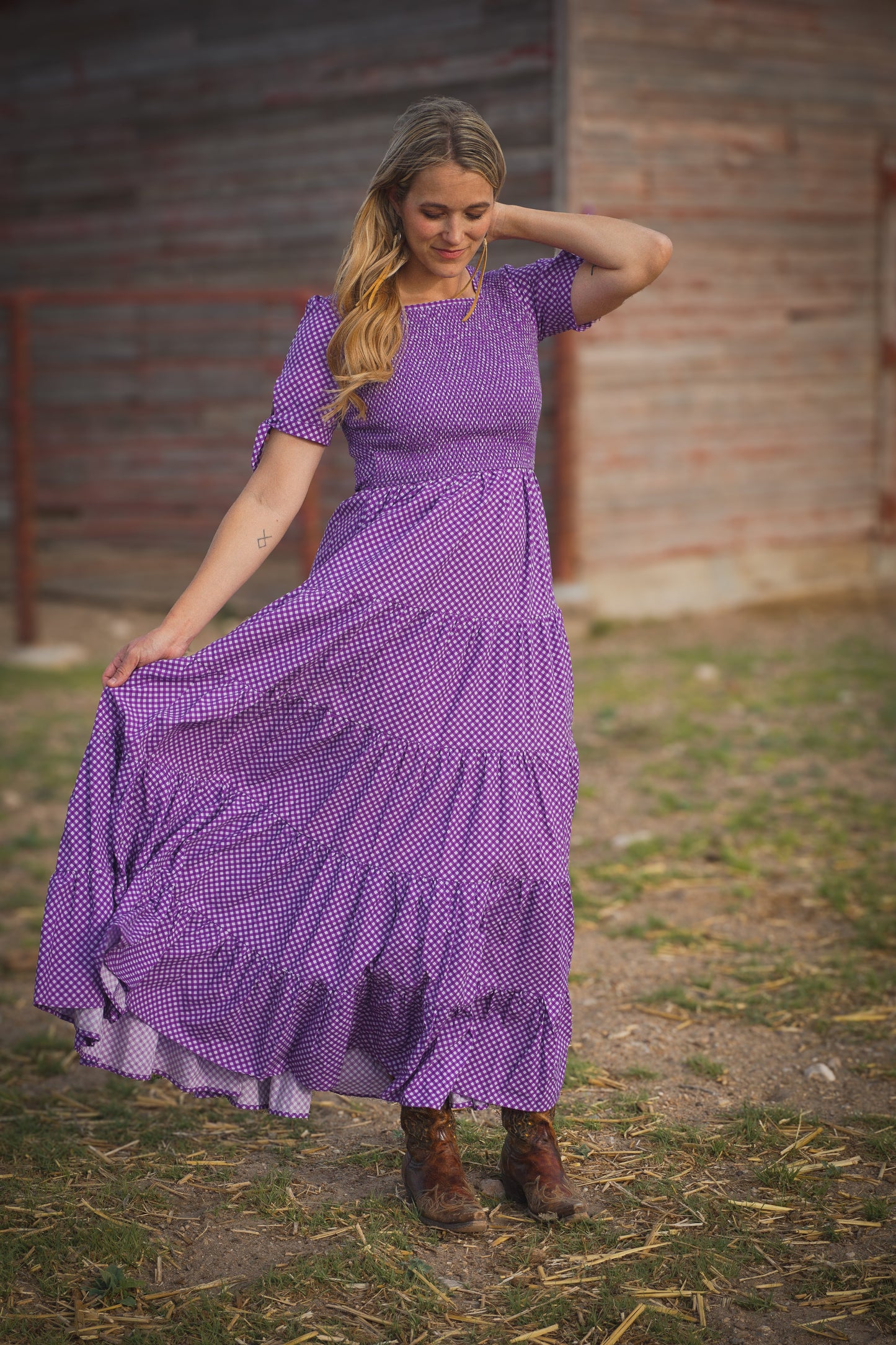 Morning Glory Gingham ~ five-tiered Nightingale Dress