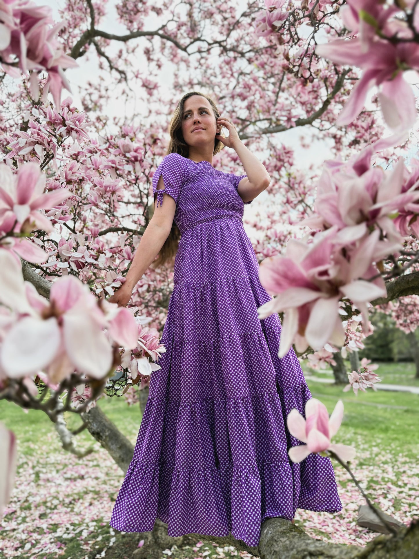 Morning Glory Gingham ~ five-tiered Nightingale Dress